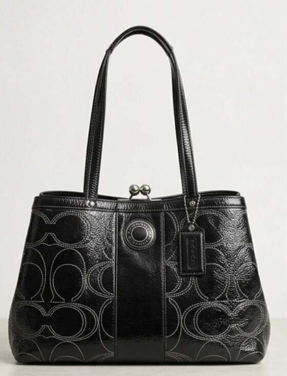 Coach Handbags - RARE Coach Audrey Stitched Patent Kisslock Tote - Y2K Vintage Find